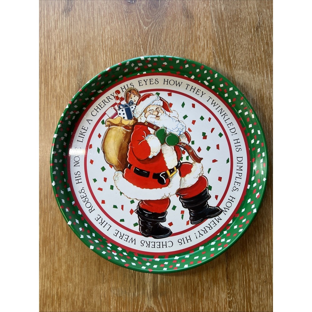 Vintage Christmas Holiday Tin Platter Santa Cookies Hong‎ Kong 11.5"